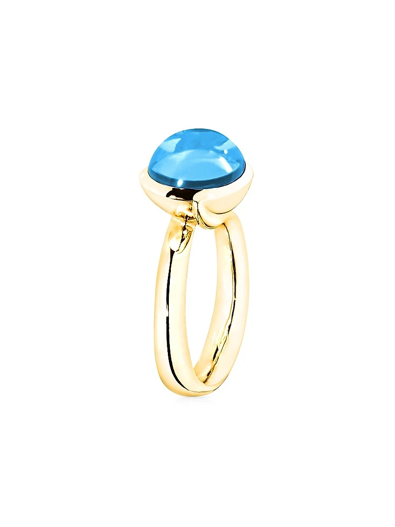 Large Bouton 18K Yellow Gold & Swiss Blue Topaz Ring