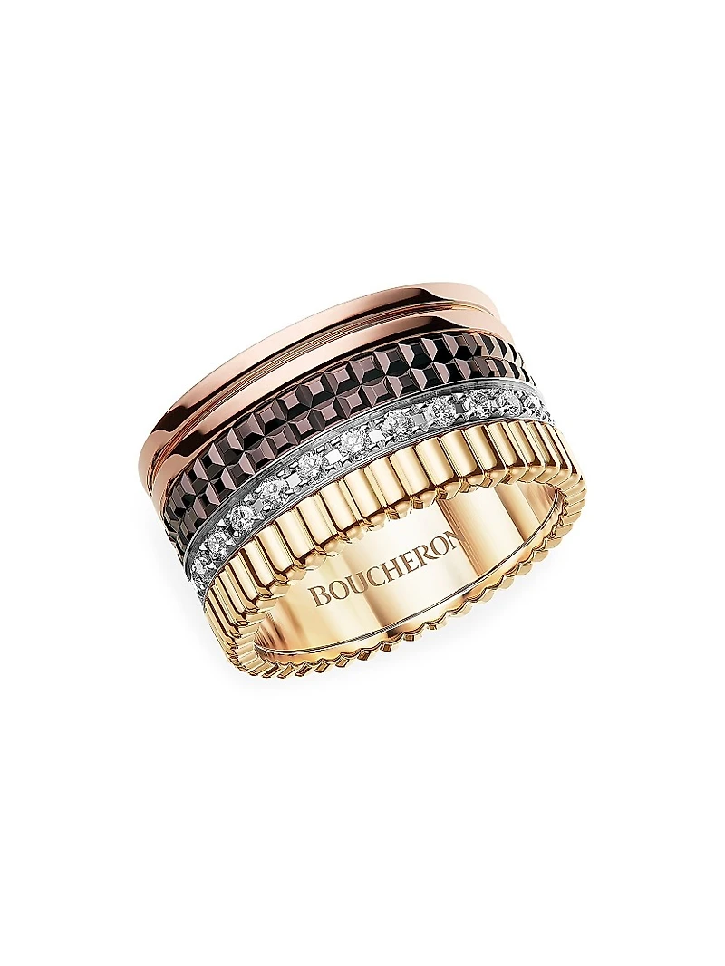 Unisex Quatre Classique Tri-Tone 18K Gold, 0.51 TCW Diamond & PVD Ring