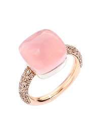 Nudo 18K Rose Gold & White Gold, Quartz Diamond Maxi Square Ring