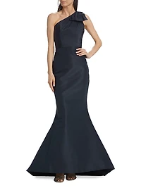 Silk Faille One-Shoulder Gown