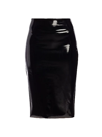 Faux Patent Leather Midi Pencil Skirt