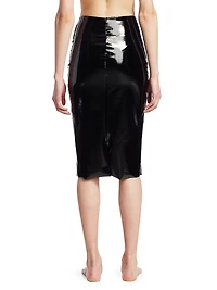 Faux Patent Leather Midi Pencil Skirt