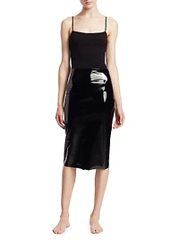 Faux Patent Leather Midi Pencil Skirt