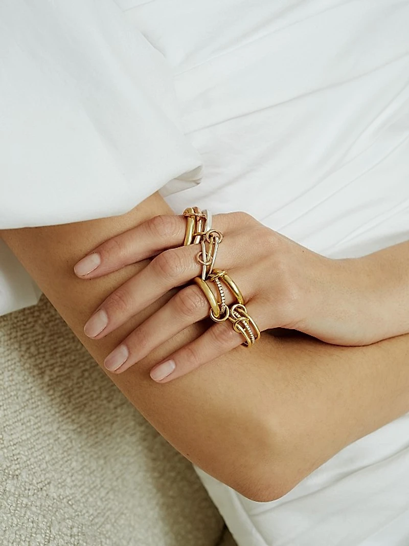 18K Two-Tone Gold & Sterling Silver 3-Link Ring