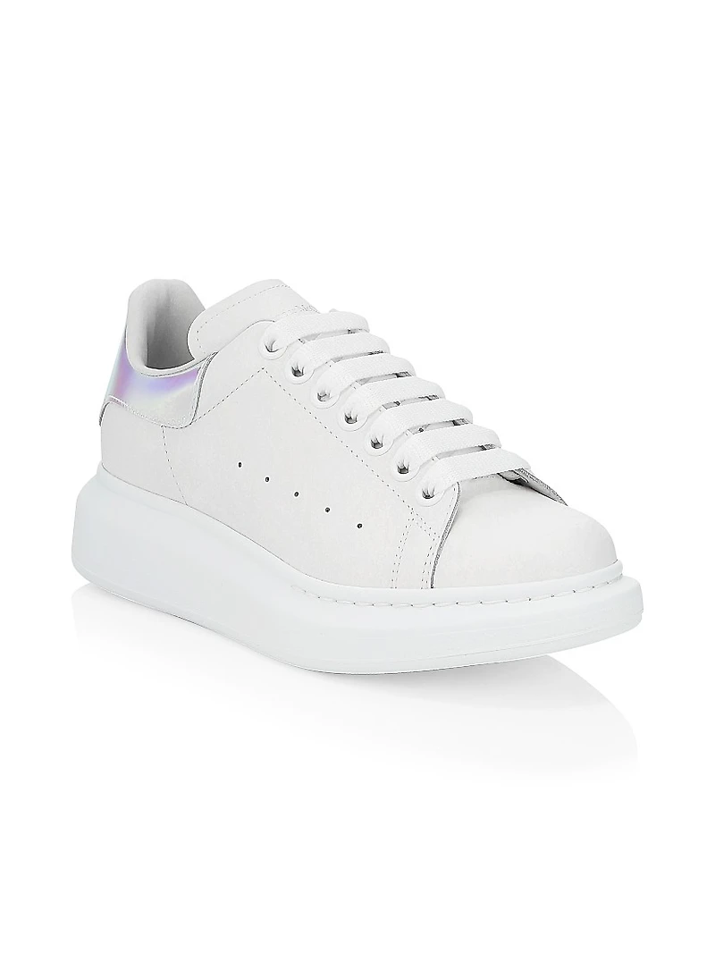 Women's Oversized Iridescent Logo Leather Sneakers