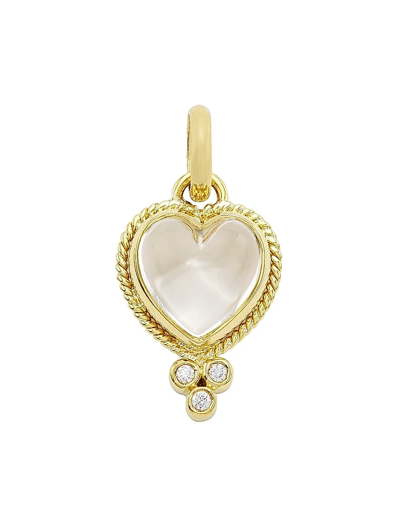 Florence86 18K Yellow Gold, Rock Crystal & Diamond Small Braided Heart Pendant