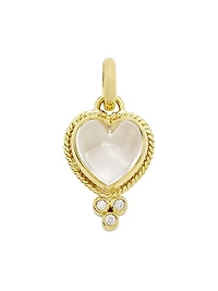 Florence86 18K Yellow Gold, Rock Crystal & Diamond Small Braided Heart Pendant