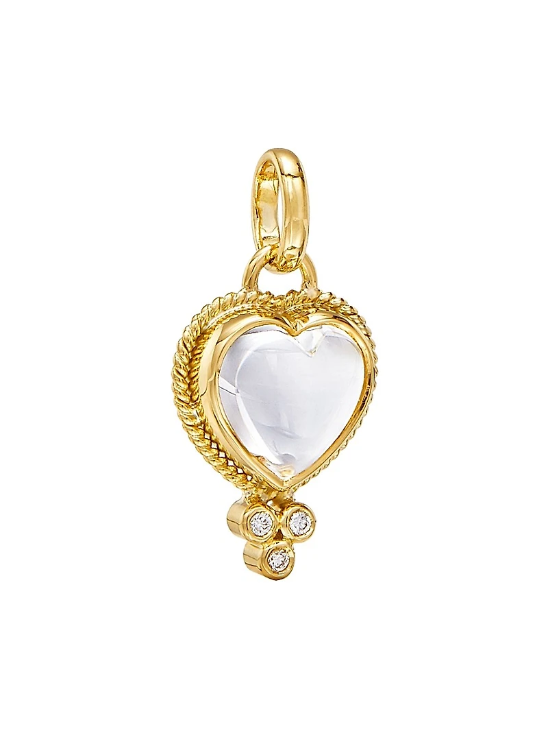 Florence86 18K Yellow Gold, Rock Crystal & Diamond Small Braided Heart Pendant