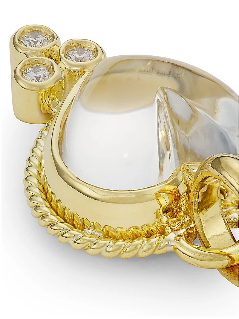 Florence86 18K Yellow Gold, Rock Crystal & Diamond Small Braided Heart Pendant