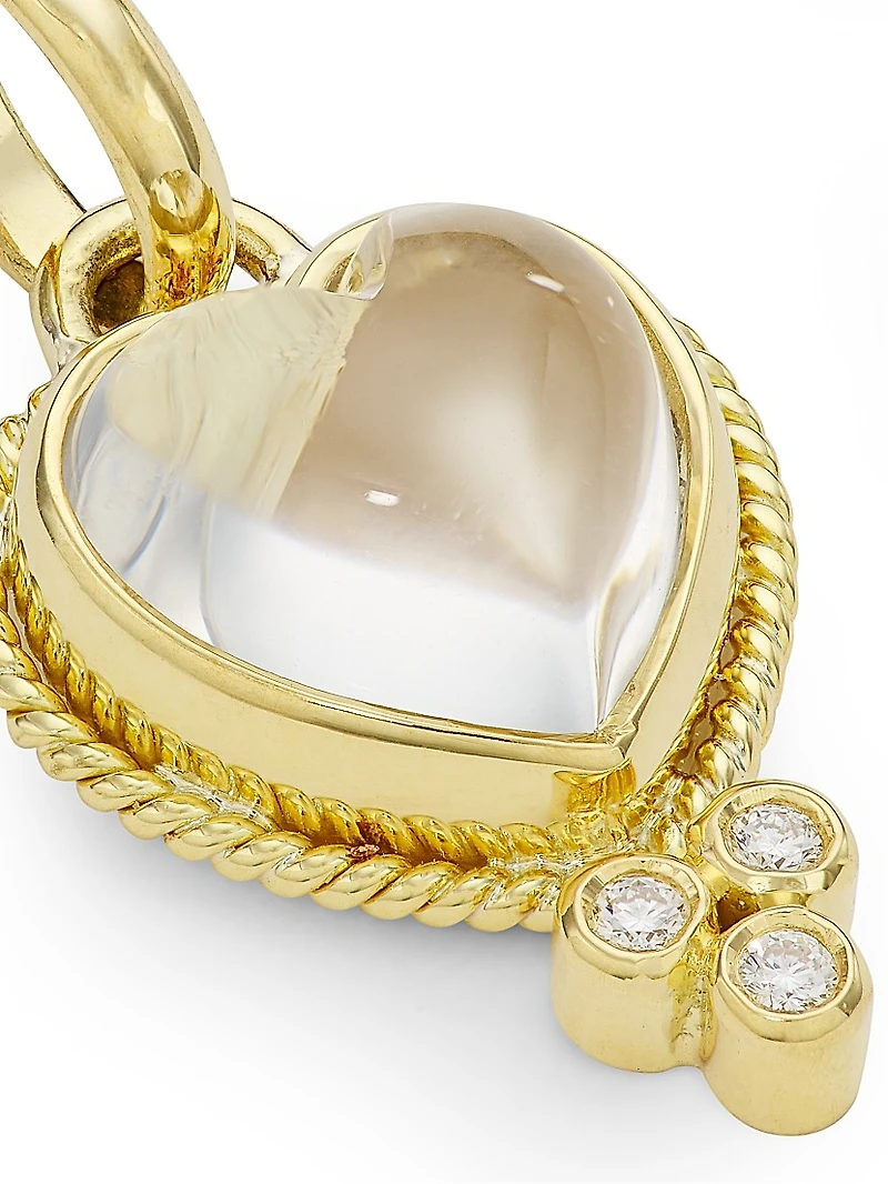 Florence86 18K Yellow Gold, Rock Crystal & Diamond Small Braided Heart Pendant