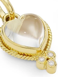 Florence86 18K Yellow Gold, Rock Crystal & Diamond Small Braided Heart Pendant