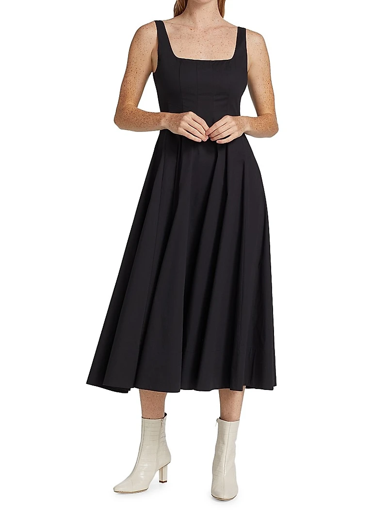 Wells Cotton Poplin A-Line Midi-Dress