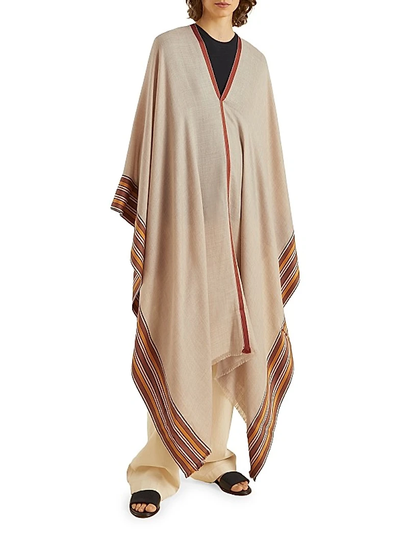 The Suitcase Stripe Silk-Cashmere Long Cape