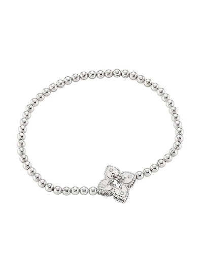 Petite Venetian Small Station 18K White Gold & Diamond Stretch Bracelet