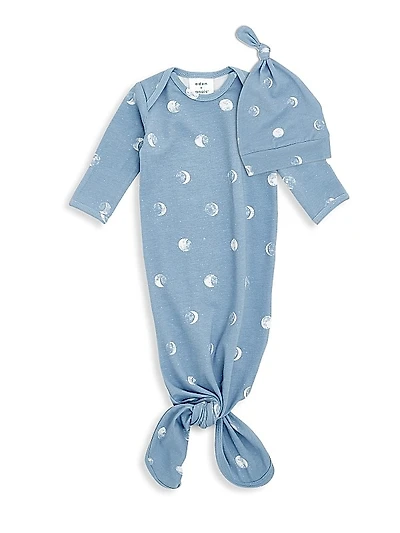 Baby's 2-Piece Polka Dot Knit Gown & Hat Set