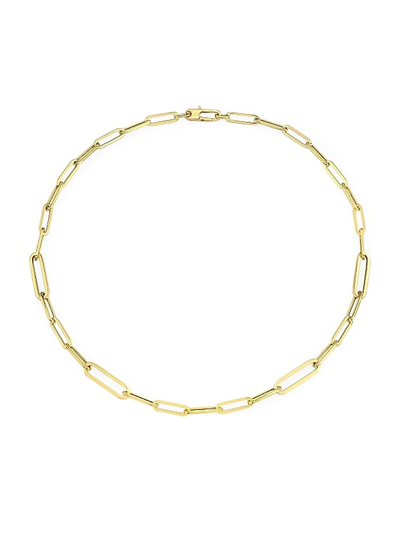18K Yellow Gold Oval Paper Clip Chain Necklace