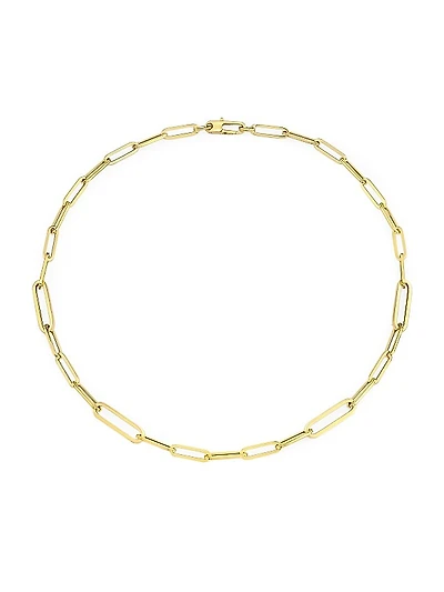 18K Yellow Gold Oval Paper Clip Chain Necklace