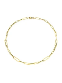 18K Yellow Gold Oval Paper Clip Chain Necklace