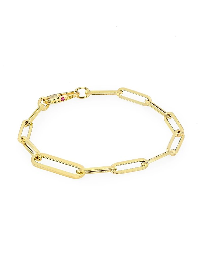 18K Yellow Gold Oval Paper Clip Chain Bracelet