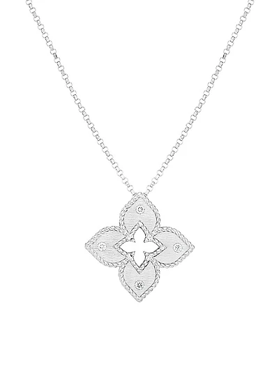 Petite Venetian 18K White Gold & Diamond Pendant Necklace