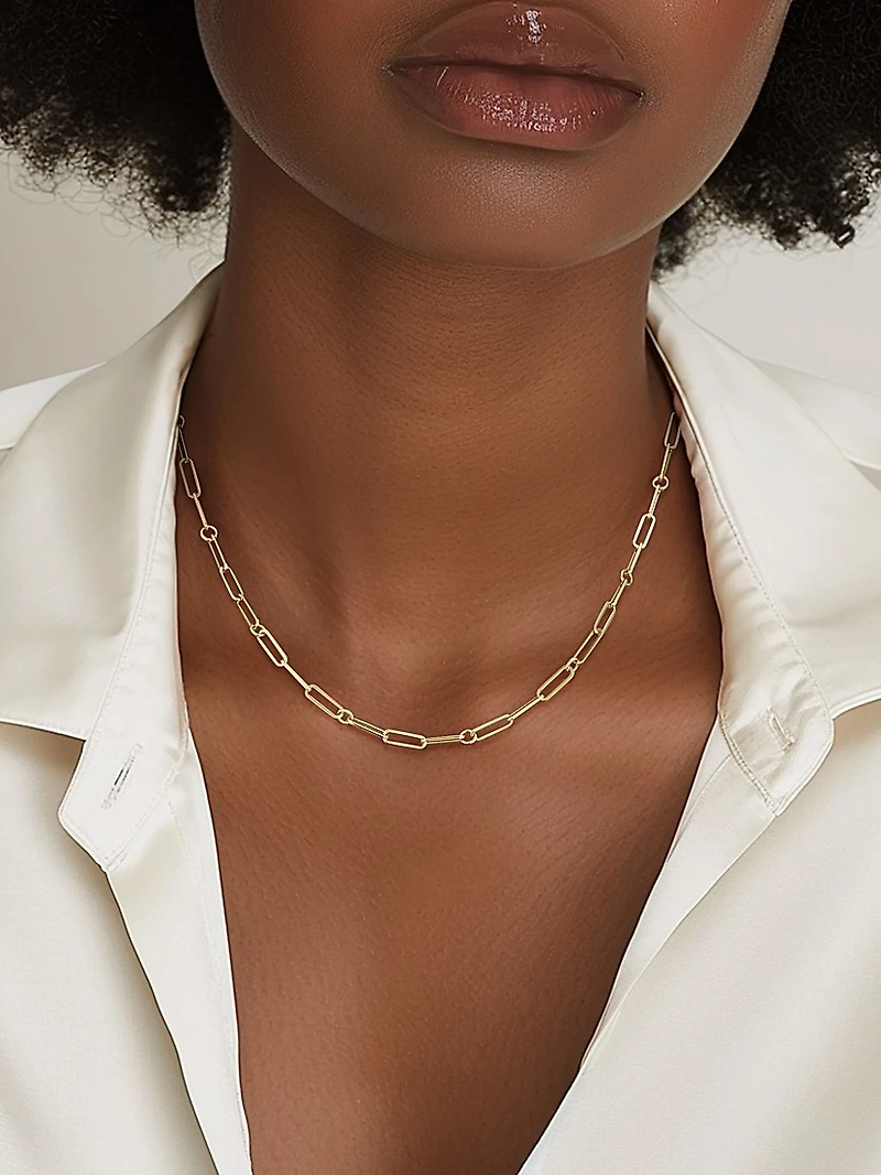 18K Yellow Gold Paper Clip Chain Necklace