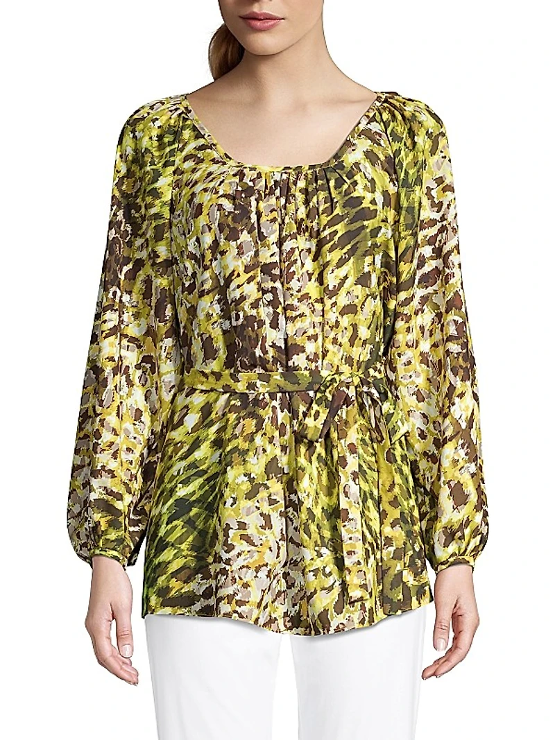 Ombre Animal-Print Tie Top