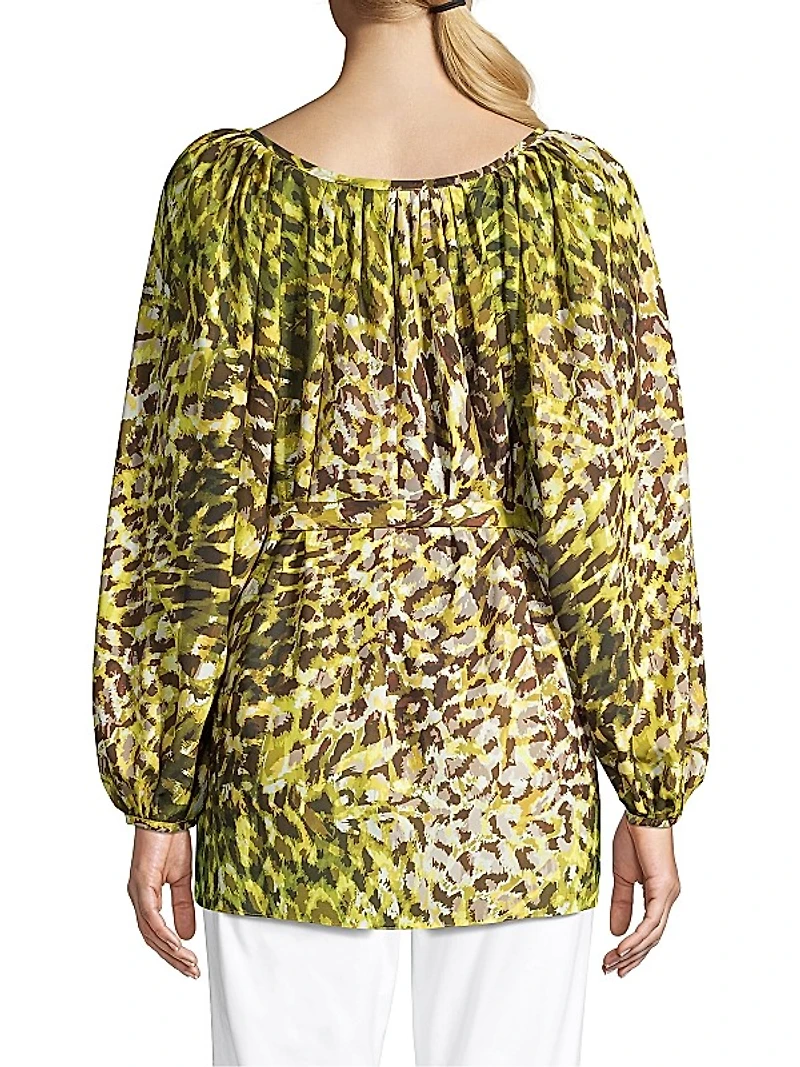 Ombre Animal-Print Tie Top