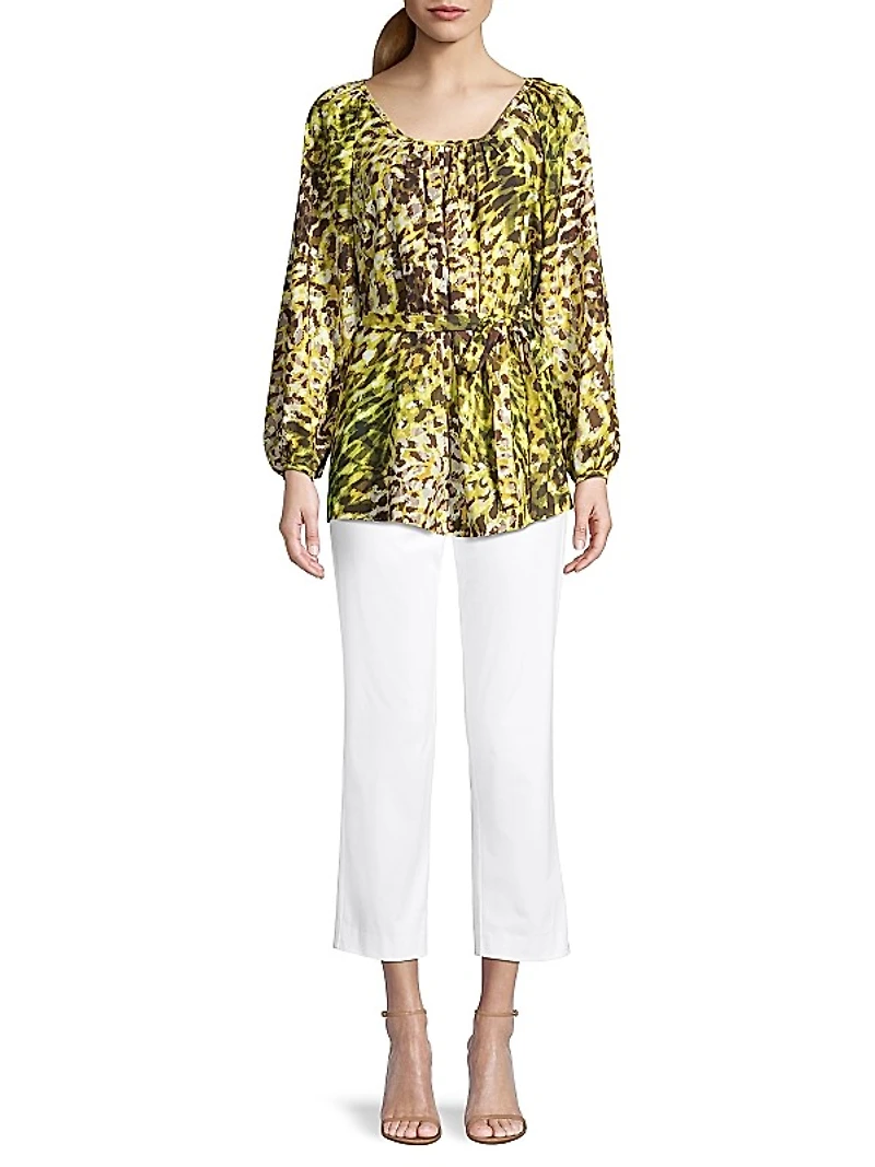 Ombre Animal-Print Tie Top