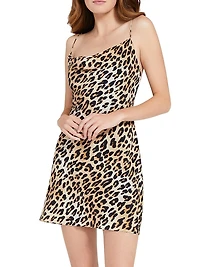 Harmony Leopard Draped Slip Mini Dress