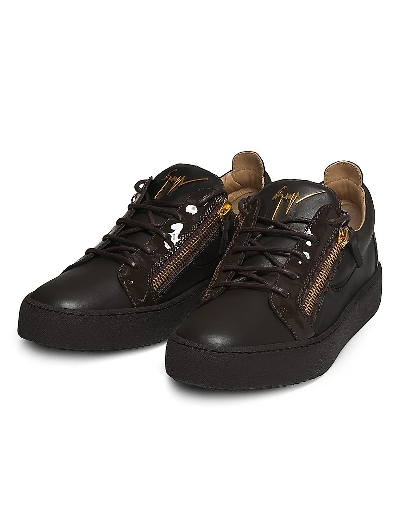 Briel Side Zip Leather Low-Top Sneakers