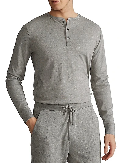 Long-Sleeve Cotton Henley T-Shirt