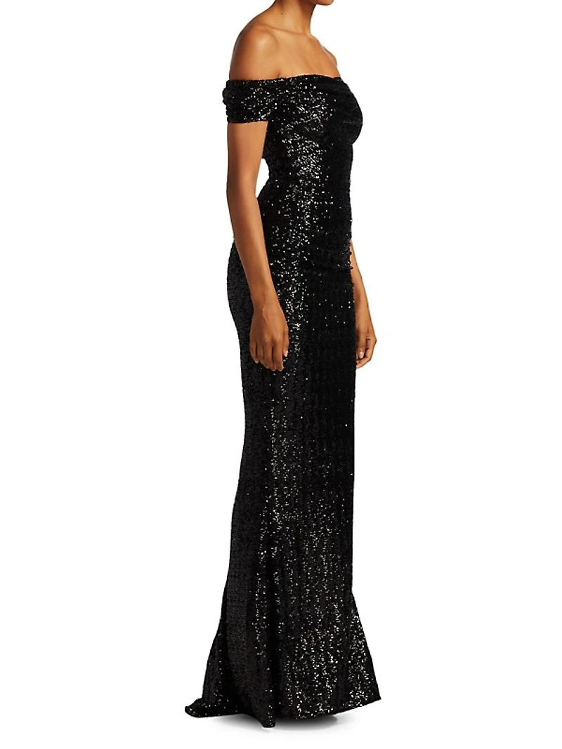 Sequin Off-The-Shoulder Gown