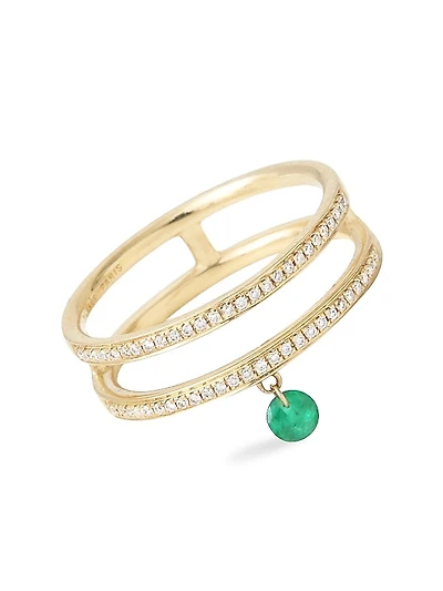 Zeus 18K Yellow Gold, Diamond & Emerald Double Ring