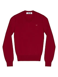 V-Neck Wool Heart Sweater
