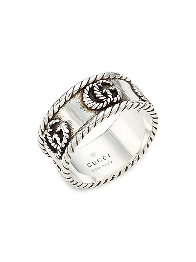 Ring In Aged Sterling Silver With Double G Detail