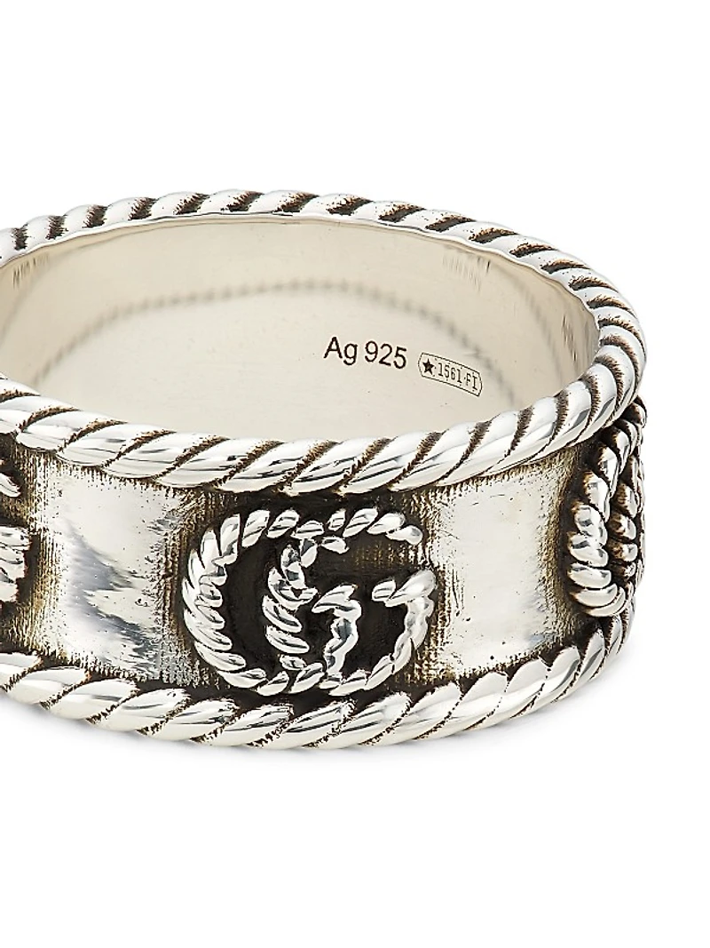 Ring In Aged Sterling Silver With Double G Detail