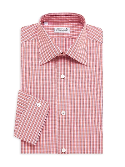 Small Windowpane Plaid Tonal Silk Dress Shirt