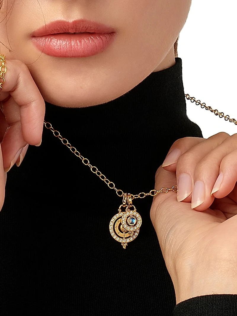 Celestial 18K Yellow Gold Moonstone & Diamond Mini Orbit Pendant