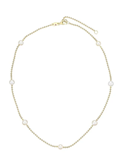 18K Yellow Gold & 4MM Pearl Station Beaded Chain Necklace
