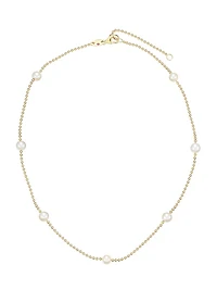 18K Yellow Gold & 4MM Pearl Station Beaded Chain Necklace