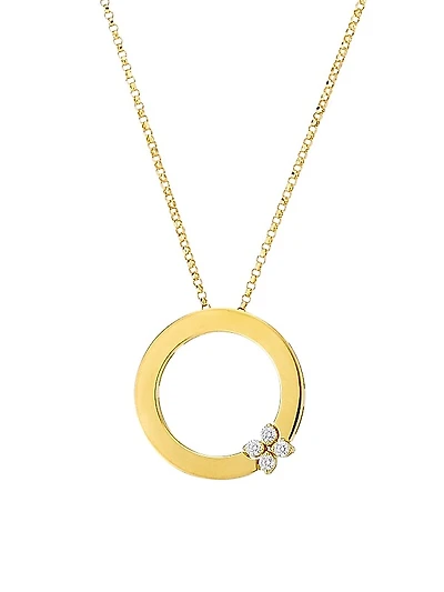 Love In Verona 18K Yellow Gold & Diamond Flower Circle Of Life Pendant Necklace