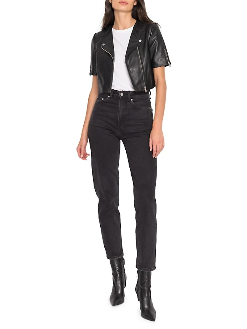 Kirsi Short-Sleeve Leather Jacket