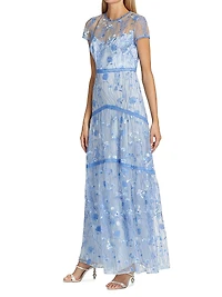 Floral Embroidered Mesh Gown