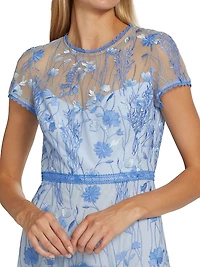 Floral Embroidered Mesh Gown