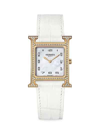 Heure H 18K Rose Gold, Diamond & Alligator Strap Watch/26MM