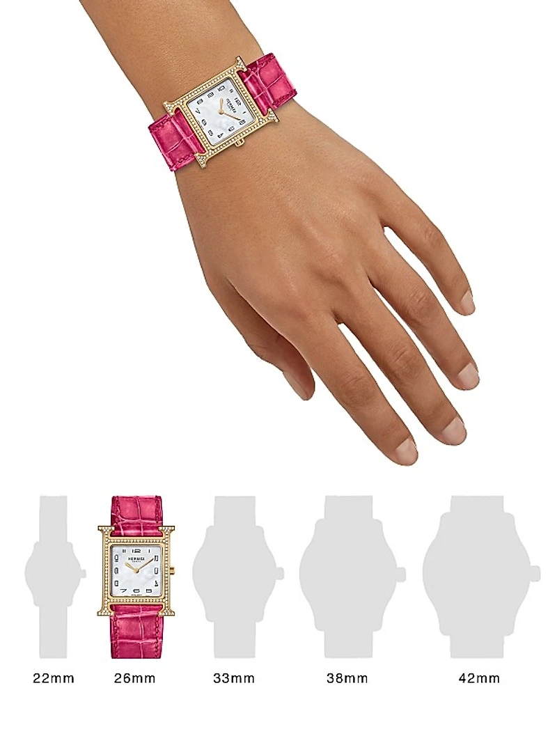 Heure H 18K Rose Gold, 0.45 TCW Diamond & Alligator Strap Watch/26MM