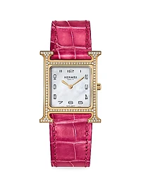 Heure H 18K Rose Gold, 0.45 TCW Diamond & Alligator Strap Watch/26MM