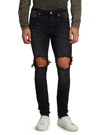 P002 Blowout Knees Distressed Slim-Straight Jeans