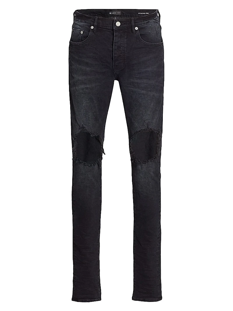 P002 Blowout Knees Distressed Slim-Straight Jeans