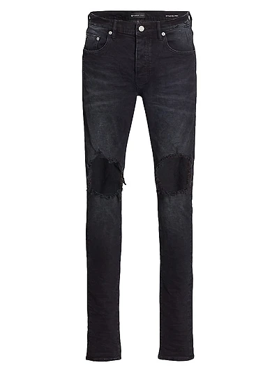 P002 Blowout Knees Distressed Slim-Straight Jeans